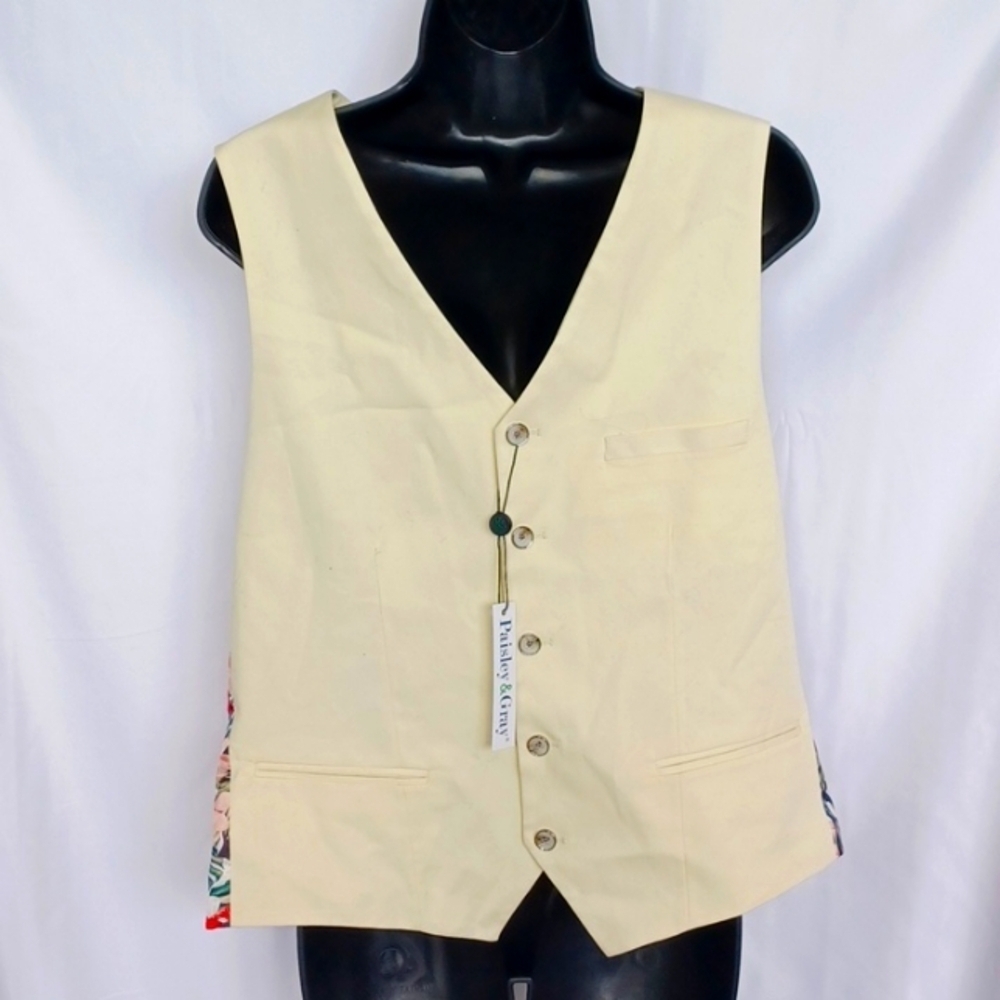 Paisley & Gray Eaton Slim Fit Vest, off white, tropical floral